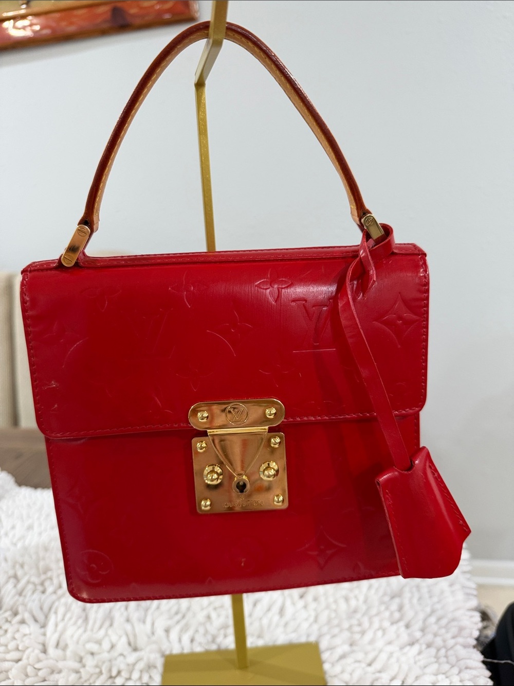 Louis Vuitton Red Vernis Satchel with Gold-Tone Lock